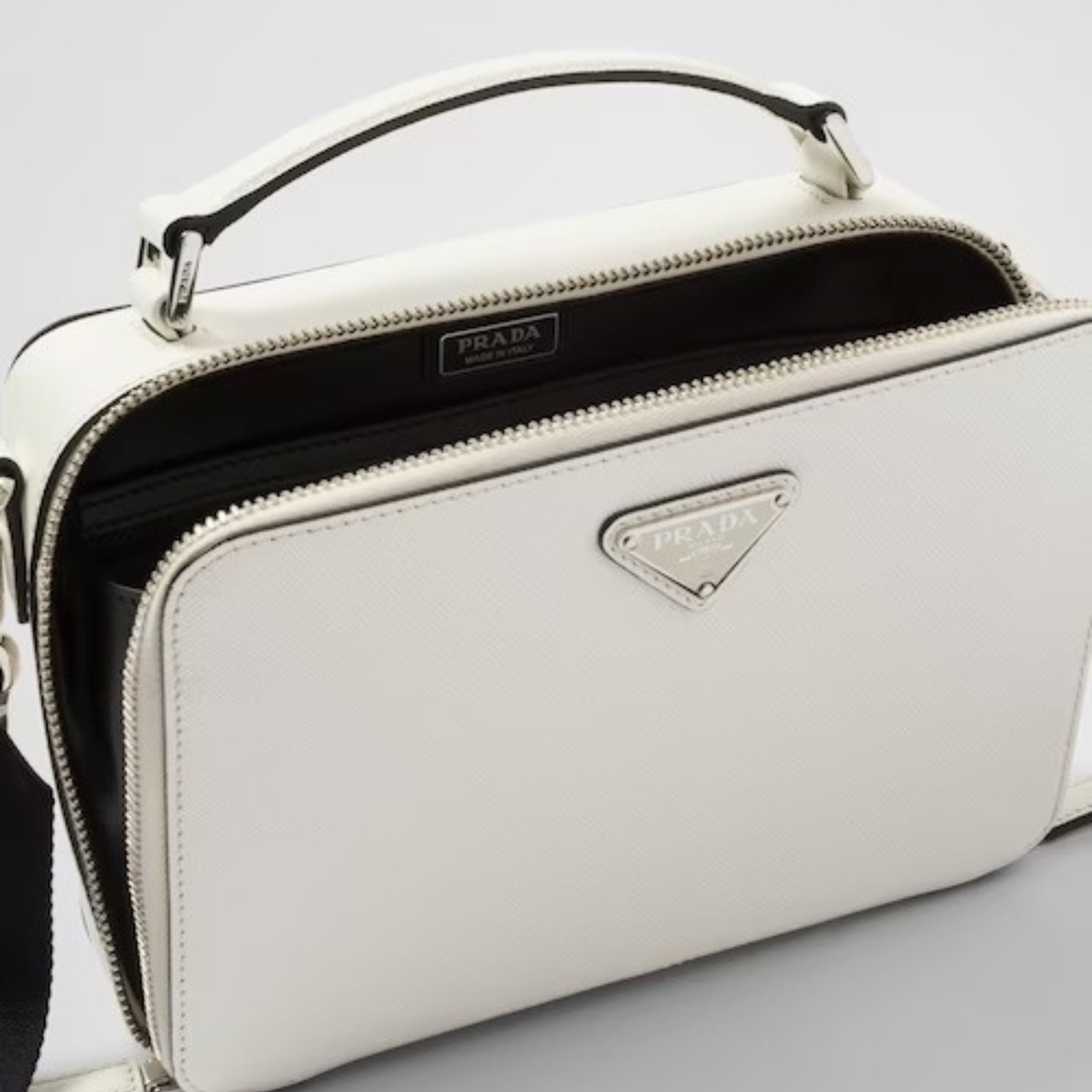 Prada Brique Brushed Leather Bag with Triangle Motif, Men, White